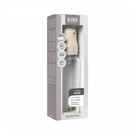 BIBS - Set complet biberon din sticla anticolici cu tetina din silicon, flux mediu, 240 ml, Ivory [3]