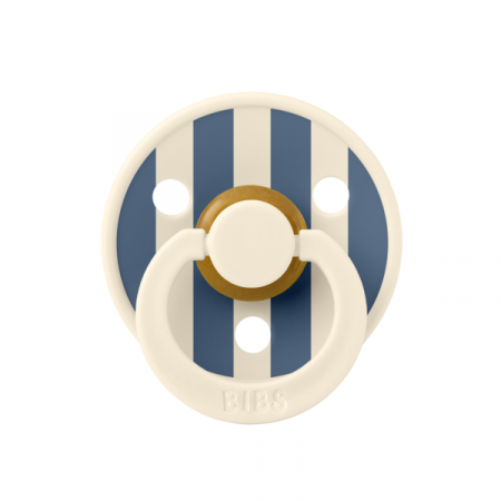 BIBS - Suzeta Colour Studio Collection Stripe Latex, tetina rotunda, 0 luni +-Ivory/Steel Blue [1]