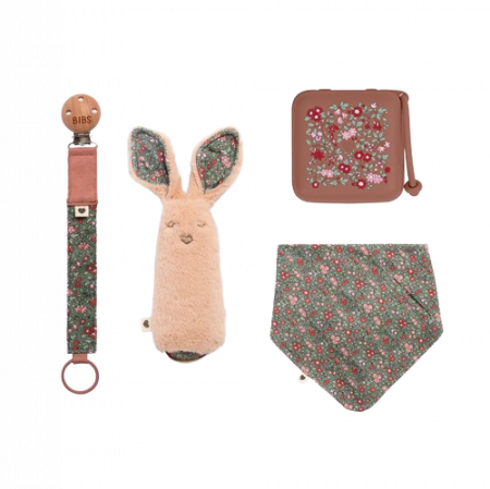 BIBS X Liberty Bundle - Set cutie cadou cu bavetica, cutie de suzeta, clip suzeta si jucarie multisenzoriala [1]