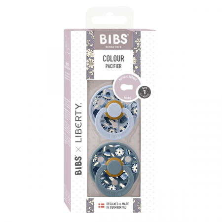 BIBS x LIBERTY - Set 2 suzete Colour Bobo Latex, tetina rotunda, 0 luni+-Dusty Blue/Petrol [2]