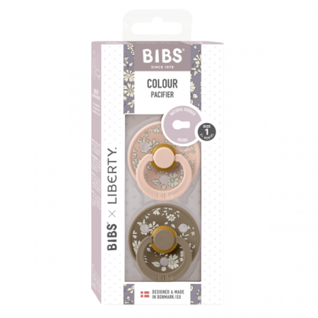 BIBS x LIBERTY - Set 2 suzete Colour Capel Latex, tetina rotunda, 0 luni+-Dark Oak/Blush [2]