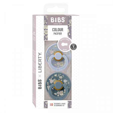 BIBS x LIBERTY - Set 2 suzete Colour Capel Latex, tetina rotunda, 0 luni+-Dusty Blue/Petrol [2]