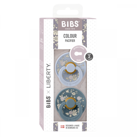 BIBS x LIBERTY - Set 2 suzete Colour Capel Latex, tetina rotunda, 6 luni+-Dusty Blue/Petrol [2]