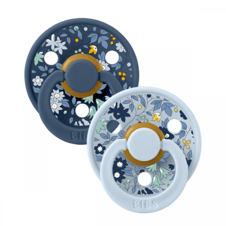 BIBS x LIBERTY - Set 2 suzete Colour Chamomile Lawn Latex, tetina rotunda, 6 luni+-Baby Blue/Steel Blue [1]