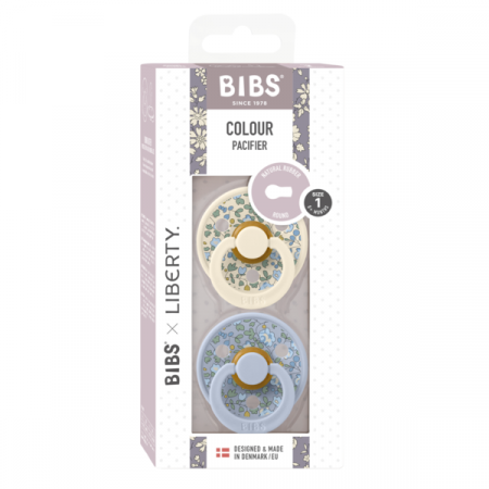 BIBS x LIBERTY - Set 2 suzete Colour Eloise Latex, tetina rotunda, 0 luni+- Dusty Blue/Ivory [2]