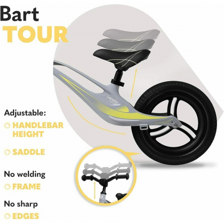 Bicicleta fara pedale, Lionelo, Bart Tour, Usoara, Cu cadru din magneziu, Cu ghidon si sa reglabile, Greutate 3.8 Kg, 12 inch, Conform cu standardul european de securitate EN71, Grey Stone [10]