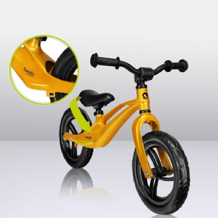 Bicicleta fara pedale, Lionelo, Bart, Usoara, Cu cadru din magneziu, Cu ghidon si sa reglabile, Greutate 3 Kg, 12 inch, Conform cu standardul european de securitate EN71, Auriu [17]