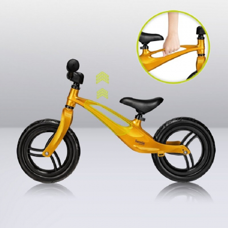 Bicicleta fara pedale, Lionelo, Bart, Usoara, Cu cadru din magneziu, Cu ghidon si sa reglabile, Greutate 3 Kg, 12 inch, Conform cu standardul european de securitate EN71, Auriu [19]