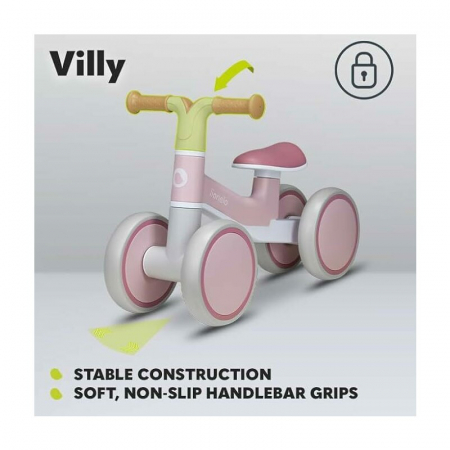 Bicicleta fara pedale, Lionelo, Villy, Cu 4 roti, Din spuma EVA si TPR, Stabila, Manere moi, antiderapante, 12- 36 luni, Sustine pana la 30 kg, Certificata EN 71-1:2014, EN 71-2:2011, EN 71-3:2019, Ro [15]