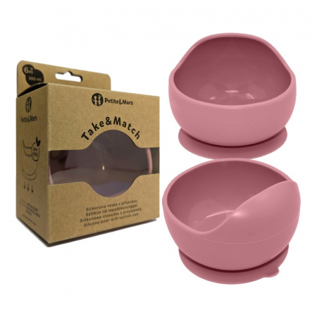 Bol, Petite&Mars, Take&Match, Din silicon, Cu ventuza, Fara BPA, 6 luni+, 350 ml, Roz [1]