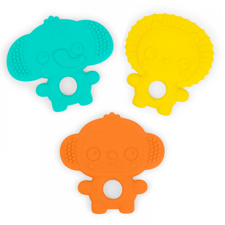 Jucarii si Jocuri - Bright Starts - Set 3 jucarii de dentitie texturate Gummy Buddies -  Elefant, Leu, Maimuta