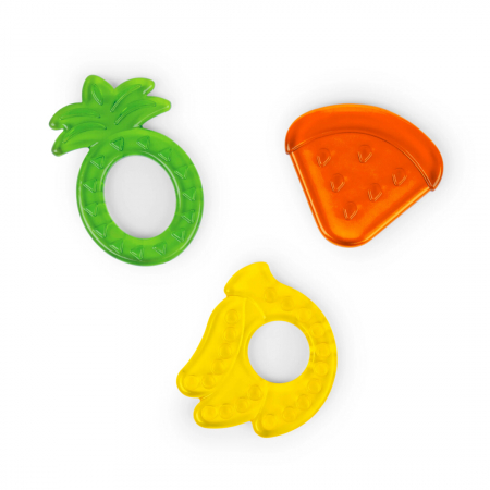 Jucarii si Jocuri - Bright Starts - Set 3 Jucarii de Dentitie Texturate Juicy Chews - Pepene, Ananas, Banana