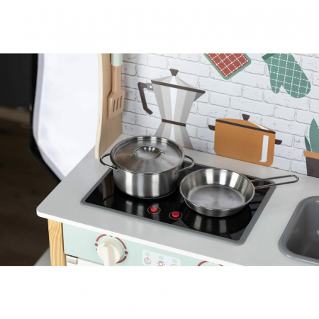 Bucatarie copii lemn, Free2Play, Mini Chef, Cu efecte de sunet si lumina, Cu accesorii, 70 x 30 x 104 cm, Conform cu standardele europene EN71-1;2018, EN71-2:2020, EN71-3:2021 [2]