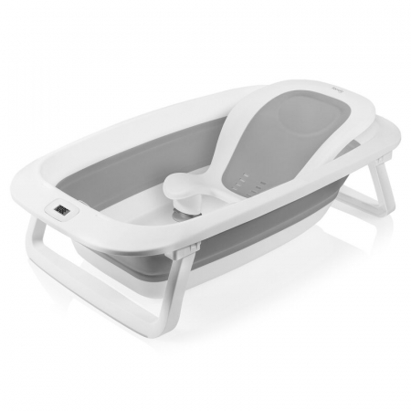 Baie si Igiena - Cadita pliabila, Lionelo, Bubble, Suport anatomic si dop incluse, Cu termometru, Capacitate 50 l, 85 x 50 cm, Gri