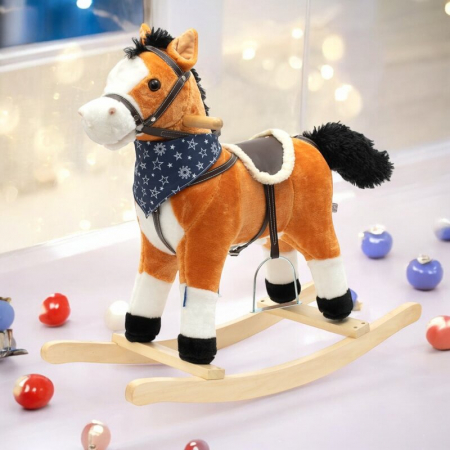 Calut balansoar din plus, Baby Mix, Cu efecte de miscare a gurii si a cozii, Cu melodie de cowboy si efect de galop, Maro Deschis [4]