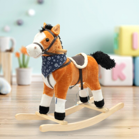 Calut balansoar din plus, Baby Mix, Cu efecte de miscare a gurii si a cozii, Cu melodie de cowboy si efect de galop, Maro Deschis [1]
