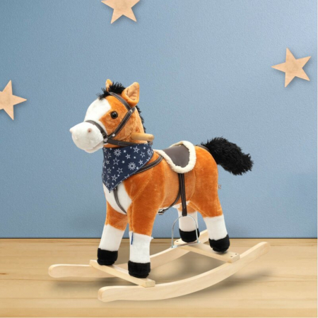 Calut balansoar din plus, Baby Mix, Cu efecte de miscare a gurii si a cozii, Cu melodie de cowboy si efect de galop, Maro Deschis [2]