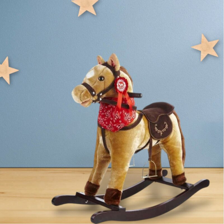 Calut balansoar din plus, Free2Play, Cu esarfa si manere, Cu sunete specifice si de galop, 74x30x64 cm, Brown [3]