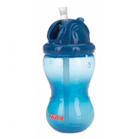 Alaptare si Hranire - Cana cu pai, Nuby, Anti-alunecare, Cu inchidere etansa, Plastic, 360 ml, 12+ luni, Albastru inchis