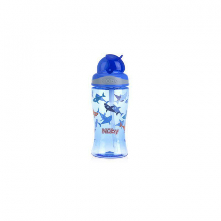 Cana cu pai, Nuby, Anti-alunecare, Cu pai moale Din silicon, Din materialul ecologic tritan, 360 ml, 4+ ani, Albastru [1]