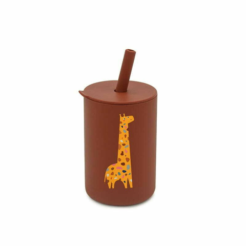 Alaptare si Hranire - Cana din silicon, Bocioland, Cu pai, 150 ml, Fara BPA, 6 luni+, Giraffe