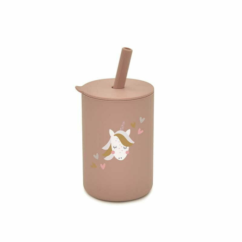Alaptare si Hranire - Cana din silicon, Bocioland, Cu pai, 150 ml, Fara BPA, 6 luni+, Unicorn