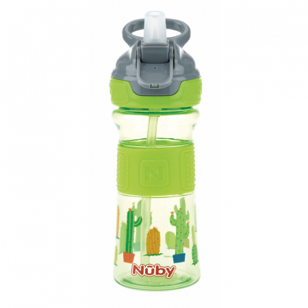 Alaptare si Hranire - Cana sport, Nuby, Cu pai moale si pliabil, Din materialul ecologic tritan, Rezistenta, 360 ml, 3+ ani, Verde