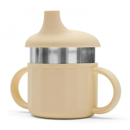 Canuta, New Baby, Cu manere si gura de scurgere care poate fi folosita de sine statatoare sau cu pai, 50% silicon, 50% otel inoxidabil, Fara BPA, 0 luni+, Beige [3]