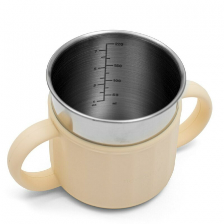 Canuta, New Baby, Cu manere si gura de scurgere care poate fi folosita de sine statatoare sau cu pai, 50% silicon, 50% otel inoxidabil, Fara BPA, 0 luni+, Beige [4]