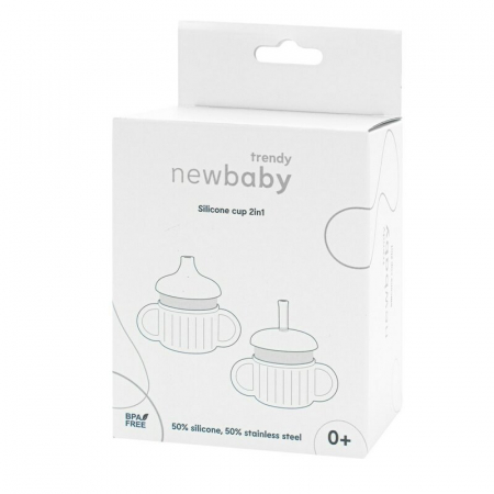 Canuta, New Baby, Cu manere si gura de scurgere care poate fi folosita de sine statatoare sau cu pai, 50% silicon, 50% otel inoxidabil, Fara BPA, 0 luni+, Beige [5]