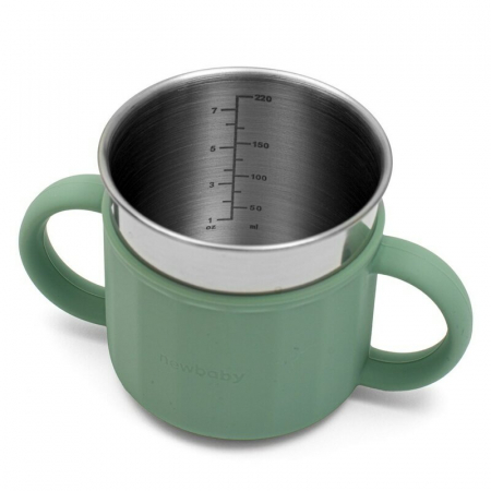 Canuta, New Baby, Cu manere si gura de scurgere care poate fi folosita de sine statatoare sau cu pai, 50% silicon, 50% otel inoxidabil, Fara BPA, 0 luni+, Green [4]