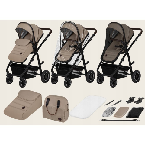 Carucior 2 in 1, Lionelo, Amber, Cadru aluminiu, Cu landou intarit si salteluta moale, Reversibil, Maner ajustabil, Huse pentru picioare, ploaie, Plasa de tantari, Geanta parinti, Pana la 22 kg, EN188 [4]