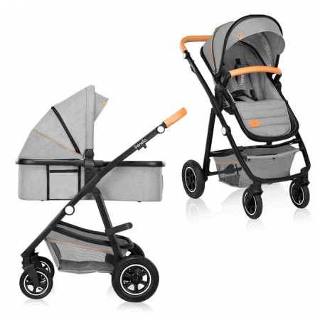 Pachete carucioare - Carucior 2 in 1, Lionelo, Amber, Cadru aluminiu, Cu landou intarit si salteluta moale, Reversibil, Maner ajustabil, Huse pentru picioare, ploaie, Plasa de tantari, Geanta parinti, Pana la 22 kg, EN188