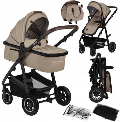 Carucior 2 in 1, Lionelo, Amber, Cadru aluminiu, Cu landou intarit si salteluta moale, Reversibil, Maner ajustabil, Huse pentru picioare, ploaie, Plasa de tantari, Geanta parinti, Pana la 22 kg, EN188 [3]
