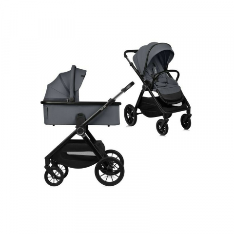 Pachete carucioare - Carucior 2 in 1, Lionelo, Layla, Pana la 22 kg, Cadru aluminiu, Cu landou intarit si salteluta din spuma AirDots, Reversibil, Cu ventilatie 3D, Cu accesorii, EN1888-1, EN1888-2, EN1466, Gri