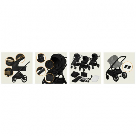 Carucior 2 in 1, Lionelo, Layla, Pana la 22 kg, Cadru aluminiu, Cu landou intarit si salteluta din spuma AirDots, Reversibil, Cu ventilatie 3D, Cu accesorii, EN1888-1, EN1888-2, EN1466, Negru [48]