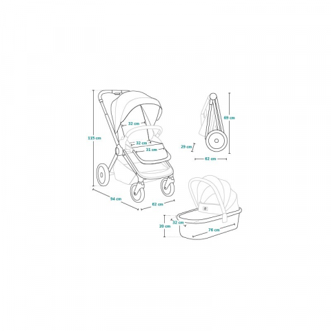 Carucior 2 in 1, Lionelo, Layla, Pana la 22 kg, Cadru aluminiu, Cu landou intarit si salteluta din spuma AirDots, Reversibil, Cu ventilatie 3D, Cu accesorii, EN1888-1, EN1888-2, EN1466, Gri [27]