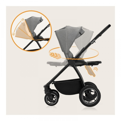 Carucior 2 in 1, Lionelo, Meril, Cu landou si scaun cu dimensiune XL, Reversibil, Cu sistem de ventilatie 3D, Cu accesorii, Pana la 22 kg, Conform cu EN1888-1 EN1888-2, EN1466, Gri [32]