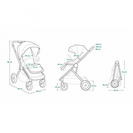 Carucior 2 in 1, Lionelo, Mika, Cadru din aluminiu, Cu landou intarit si salteluta moale, Reversibil, Maner ajustabil, Plasa de tantari, Husa de ploaie, de picioare, 22 kg, Conform cu standardele euro [31]