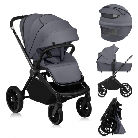 Carucior 2 in 1, Lionelo, Mika Plus, Cadru din aluminiu, Cu landou intarit si salteluta moale, Reversibil, Cu sistem de ventilatie 3D, Cu accesorii, Pana la 22 kg, Conform cu EN1888-1 EN1888-2, EN1466 [33]