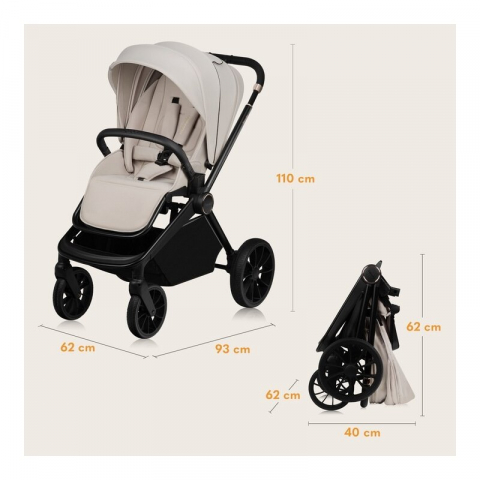 Carucior 2 in 1, Lionelo, Mika Plus, Cadru din aluminiu, Cu landou intarit si salteluta moale, Reversibil, Cu sistem de ventilatie 3D, Cu accesorii, Pana la 22 kg, Conform cu EN1888-1 EN1888-2, EN1466 [61]