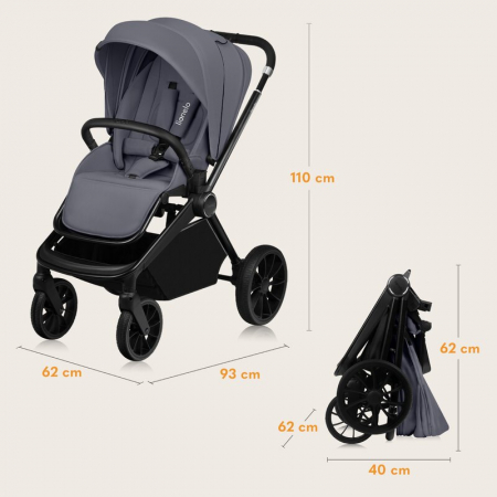 Carucior 2 in 1, Lionelo, Mika Plus, Cadru din aluminiu, Cu landou intarit si salteluta moale, Reversibil, Cu sistem de ventilatie 3D, Cu accesorii, Pana la 22 kg, Conform cu EN1888-1 EN1888-2, EN1466 [36]