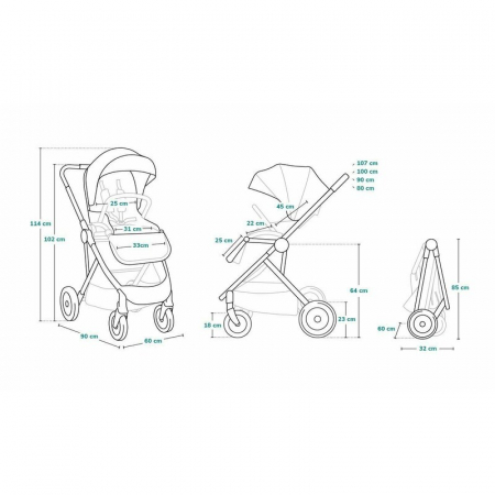 Carucior 3 in 1, Lionelo, Amber, Cadru aluminiu, Cu landou intarit si salteluta moale, Cu scoica auto testata ADAC, Reversibil, Cu accesorii, Geanta parinti, Pana la 22 kg, EN1888-1 EN1888-2 EN1466 EC [58]