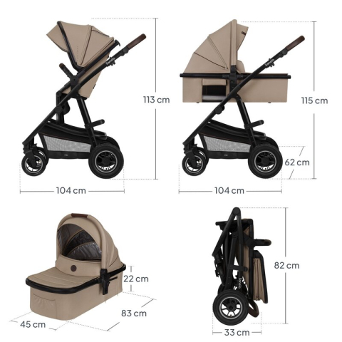 Carucior 3 in 1, Lionelo, Amber, Cadru aluminiu, Cu landou intarit si salteluta moale, Cu scoica auto testata ADAC, Reversibil, Cu accesorii, Geanta parinti, Pana la 22 kg, Bej [25]