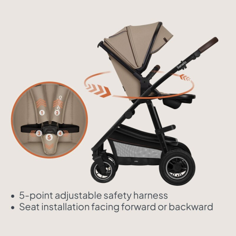 Carucior 3 in 1, Lionelo, Amber, Cadru aluminiu, Cu landou intarit si salteluta moale, Cu scoica auto testata ADAC, Reversibil, Cu accesorii, Geanta parinti, Pana la 22 kg, Bej [26]