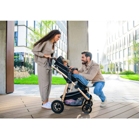 Carucior 3 in 1, Lionelo, Amber, Cadru aluminiu, Cu landou intarit si salteluta moale, Cu scoica auto testata ADAC, Reversibil, Cu accesorii, Geanta parinti, Pana la 22 kg, Bej [62]