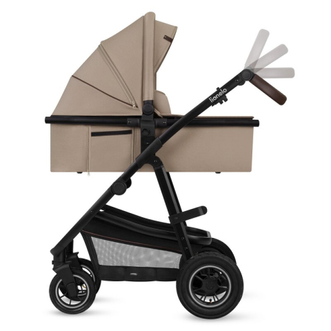 Carucior 3 in 1, Lionelo, Amber, Cadru aluminiu, Cu landou intarit si salteluta moale, Cu scoica auto testata ADAC, Reversibil, Cu accesorii, Geanta parinti, Pana la 22 kg, Bej [8]