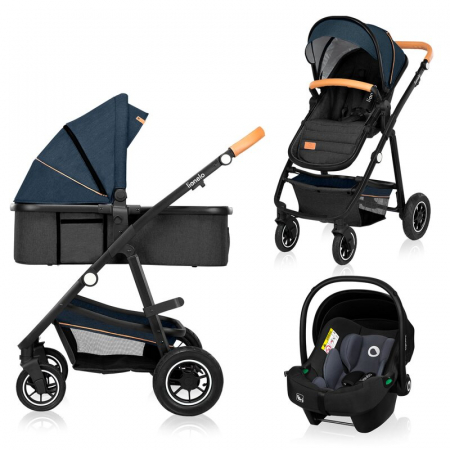 Pachete carucioare - Carucior 3 in 1, Lionelo, Amber, Cadru aluminiu, Cu landou intarit si salteluta moale, Cu scoica auto testata ADAC, Reversibil, Cu accesorii, Geanta parinti, Pana la 22 kg, EN1888-1 EN1888-2 EN1466 EC