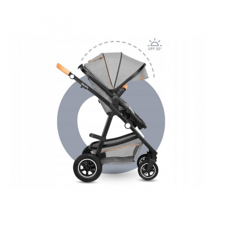 Carucior 3 in 1 Lionelo Amber, Cadru din aluminiu, Landou confortabil, Scaun auto testat ADAC, Accesorii incluse, Geanta parinti, pana la 22 kg, Certificat EN1888, Gri Deschis [60]