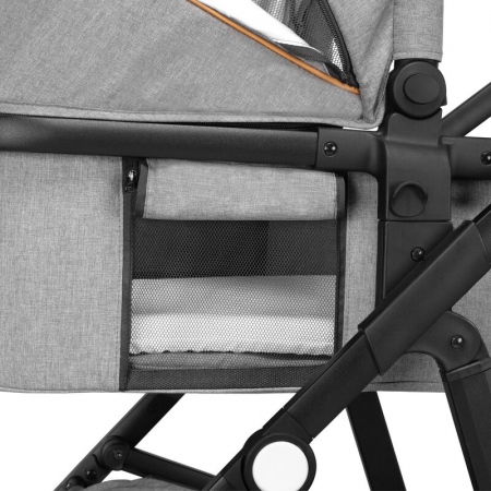 Carucior 3 in 1 Lionelo Amber, Cadru din aluminiu, Landou confortabil, Scaun auto testat ADAC, Accesorii incluse, Geanta parinti, pana la 22 kg, Certificat EN1888, Gri Deschis [15]